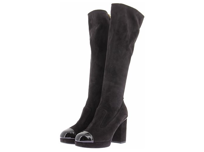 Chanel Black Suede Knee High Boots