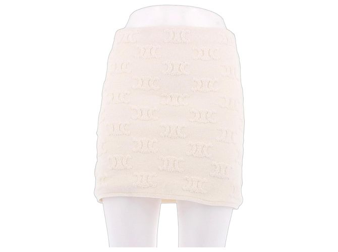 Triomphe Céline Minigonna bianca testurizzata Beige