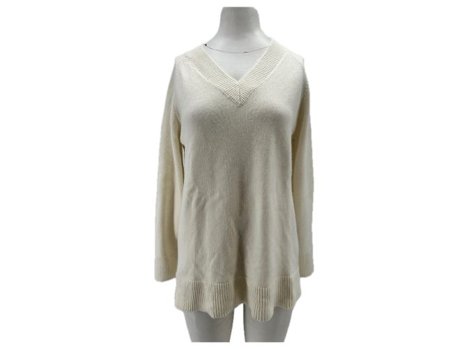 Autre Marque BAZILIKA V-Ausschnitt Pullover aus Kaschmir Creme Weiß