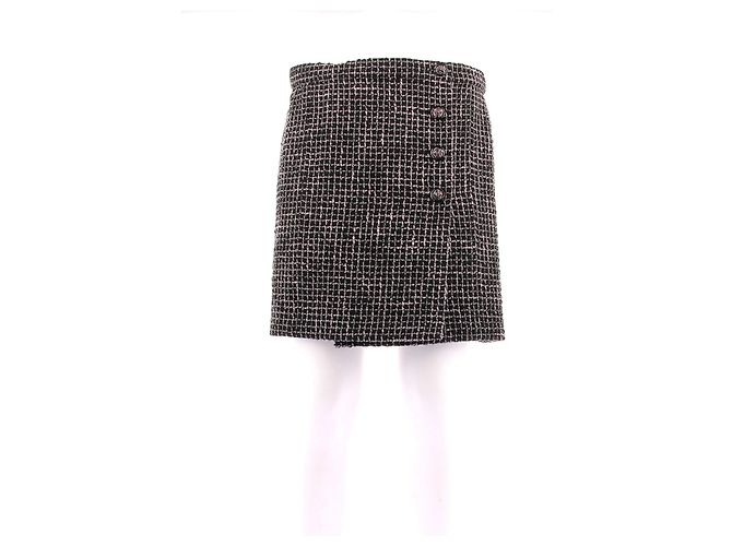 Chanel Gonna in tweed rosa e nera Nero