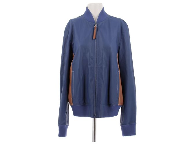 Loewe Jaqueta de couro azul e marrom