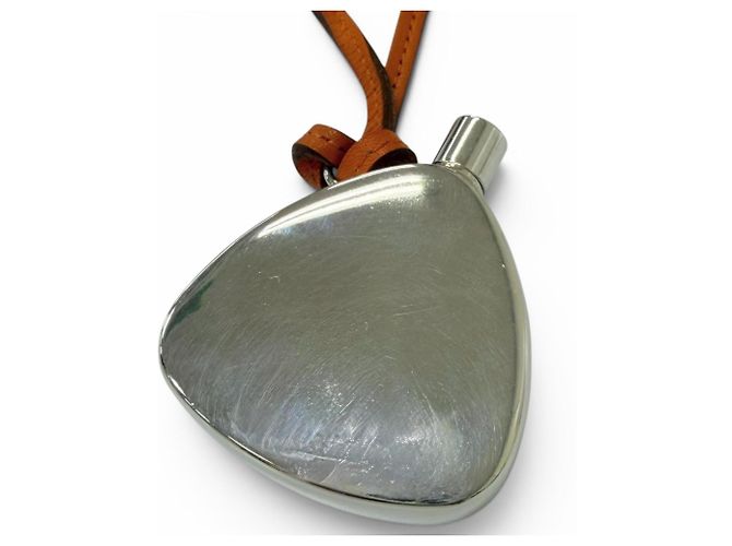 Hermès Hermes SV925 Leather Strap Perfume Bottle Atomizer Necklace Silvery Orange