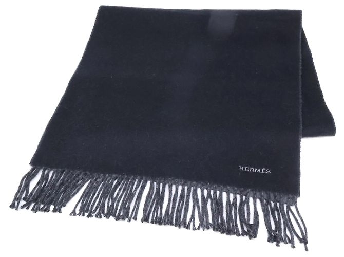Hermès Stola in cashmere HERMES Recto Verso nera e grigia Marrone Nero