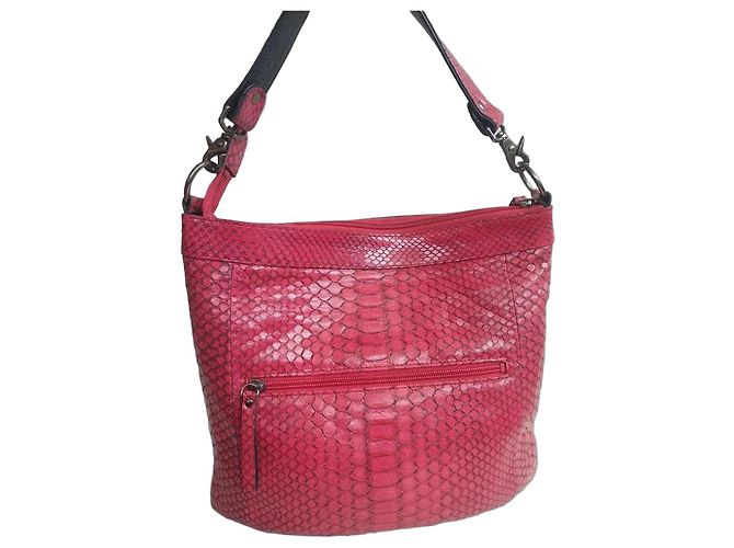 Autre Marque JRA Pink Python Embossed Leather Shoulder Bag 