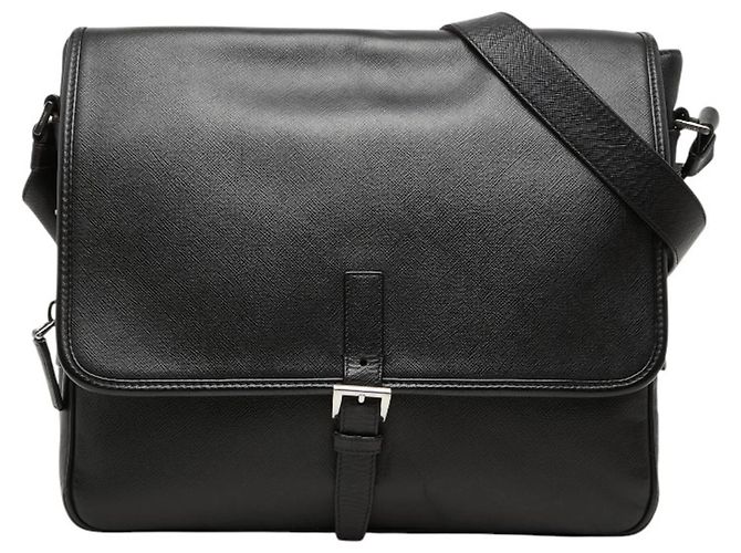 Saffiano Borsa a tracolla con placca logo Triangle Prada Nero 