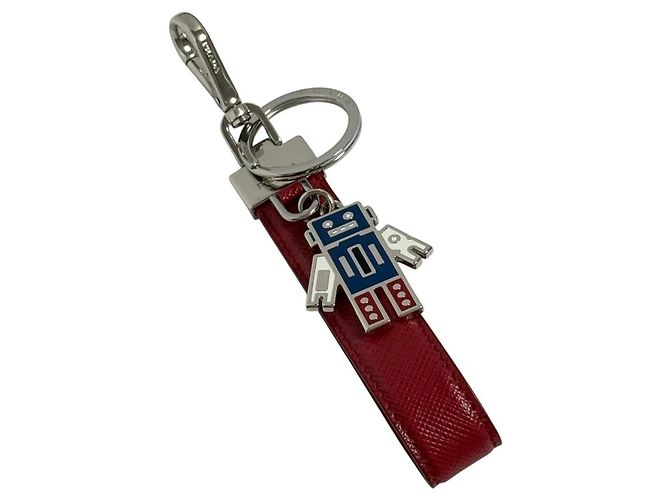 Prada Men's Saffiano Leather Keychain Keyring Red