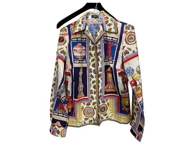Etro Camicia stampata in misto cotone Bianco Rosso Blu Multicolore D'oro