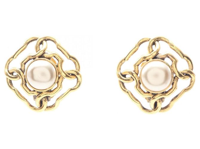 Timeless Orecchini a clip Chanel Coco Mark Bianco D'oro