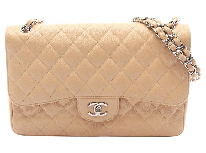 Timeless Bolsa de Ombro Chanel Large Matelassé Classic Double Flap Bege