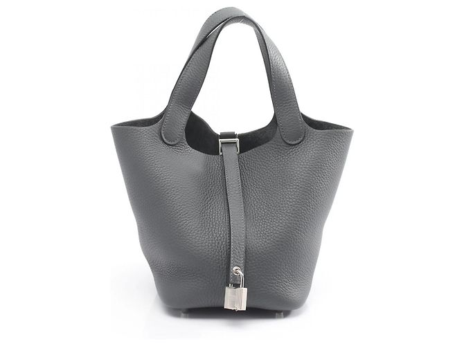Hermès Bolsa Hermes Picotin Lock PM em Gris Misty Marrom