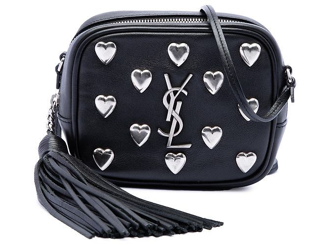 Saint Laurent Borsa a tracolla Blogger in pelle di vitello nera con borchie e monogramma a cuore Nero