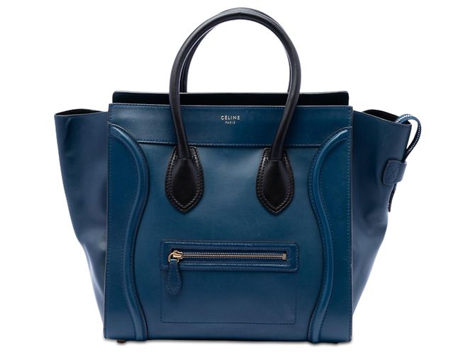 Céline Celine Blue Mini Bicolor Leder Luggage Tote Tasche Blau