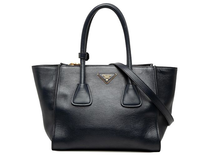 Borsa Prada Blue Glace Calf Twin Pocket Double Handle Blu navy