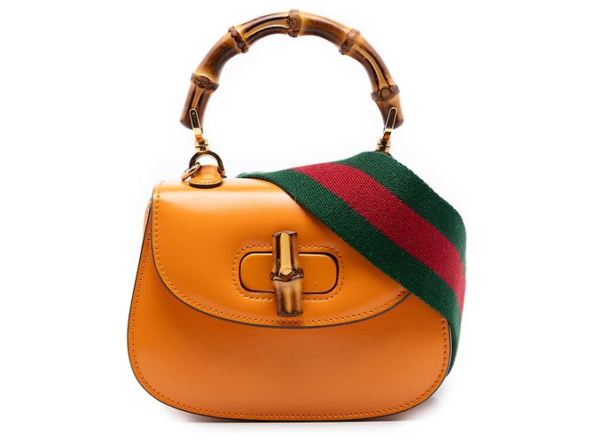 Bamboo Bolsa Gucci Orange Mini em pele de vitelo Web 1947 com asa de bambu Laranja