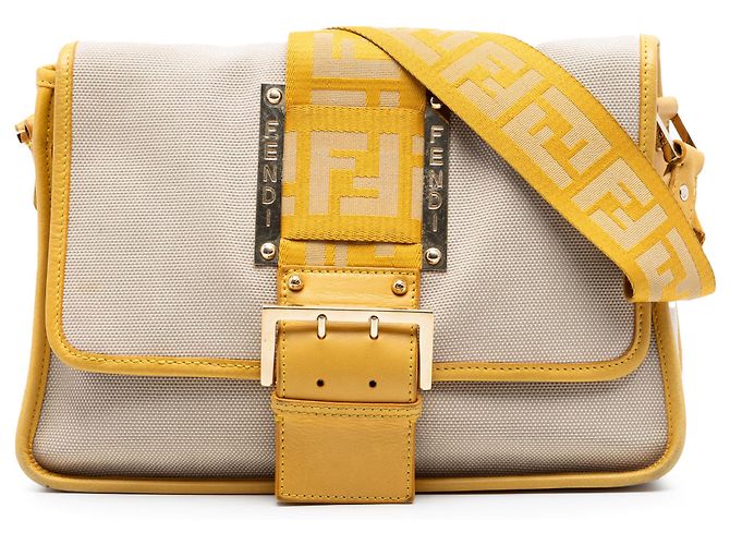 Fendi Beige Canvas Borsa Tape Shoulder Bag