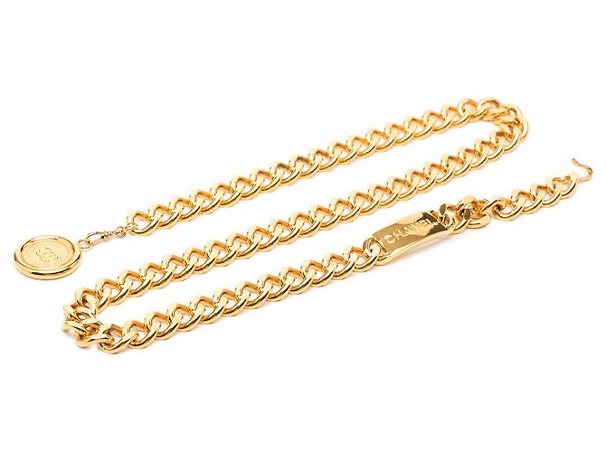 Chanel Gold Gold Plated CC Medallion Chain Link Gürtel Golden