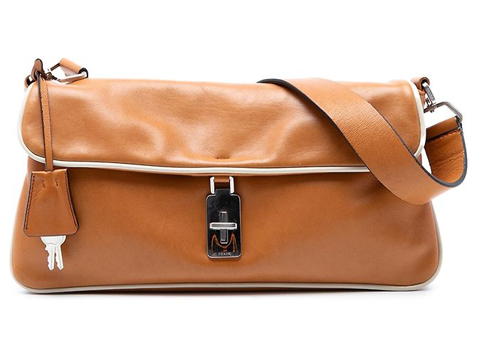Sac à bandoulière en cuir marron Prada