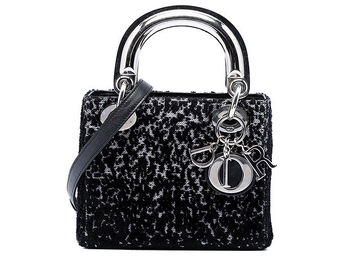 Lady Dior mini in tessuto lamé nero Dior