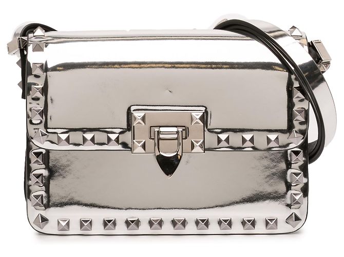 Borsa a tracolla Valentino Silver Small Mirror Calfskin Rockstud23 Argento