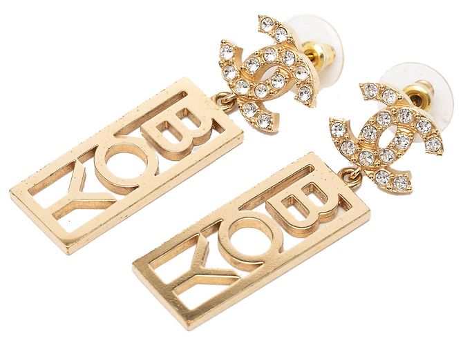 Orecchini Chanel Boy Swing Push Back in ottone Gold CC Strass D'oro