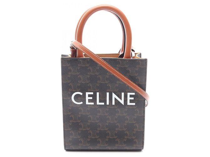 Céline Bolsa 2-Way Celine Mini Vertical Cabas Triomphe Marrom Preto