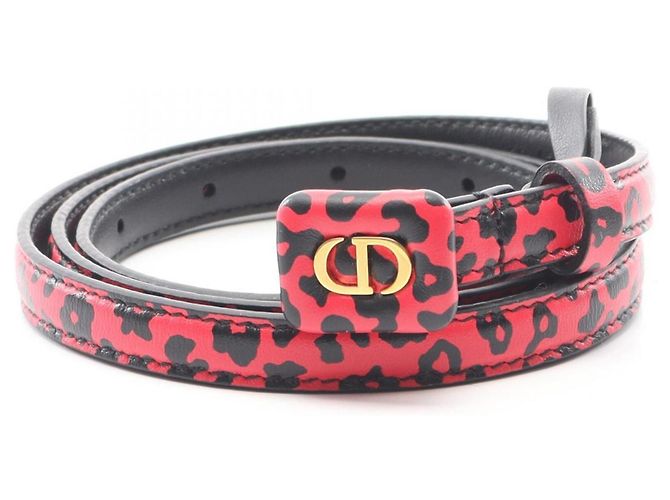 Christian Dior CD Logo Ledergürtel Schwarz Rot