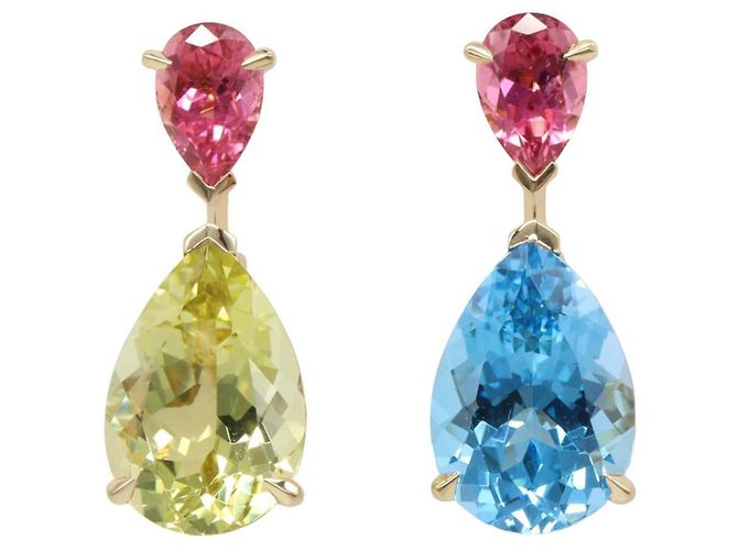 Orecchini Christian Dior Citrine, Topazio e Tormalina Rosa Blu D'oro Giallo