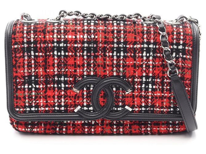 Bolsa de Ombro Chanel CC Filigree Preto Vermelho Multicor