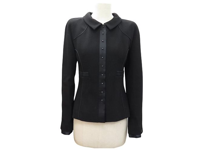 NEW CHANEL TAILORED JACKET PEARL BUTTONS P19762 S 36 BLACK WOOL JACKET
