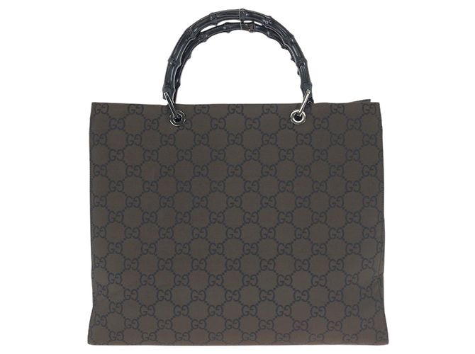 Borsa Tote Gucci Nylon Bamboo GG Marrone