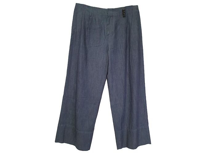 Calças de algodão azul com adornos S Max Mara
