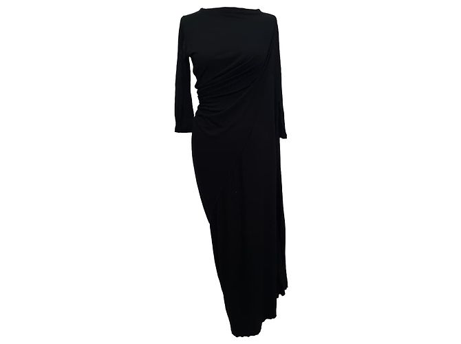 Rick Owens Drapierte Maxikleid mit langen Ärmeln aus schwarzer Baumwolle