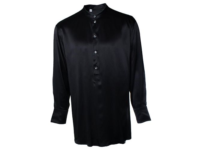 Dolce & Gabbana, Camicia in seta nera con girocollo Nero