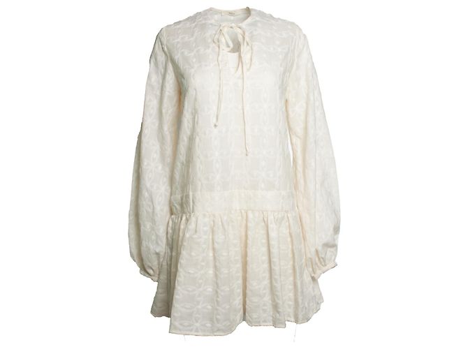 Autre Marque Matin, besticktes Kleid in Ecru mit Rüschen Weiß Roh