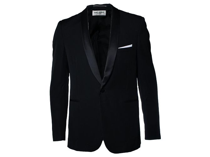 Saint Laurent, chaqueta de esmoquin negra con solapa de satén Negro