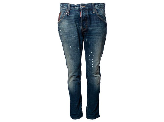 Dsquared2, jeans blu con graffi e macchie di vernice 