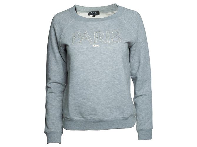 Apc A.P.C., Suéter de cuello redondo gris con estampado PARIS