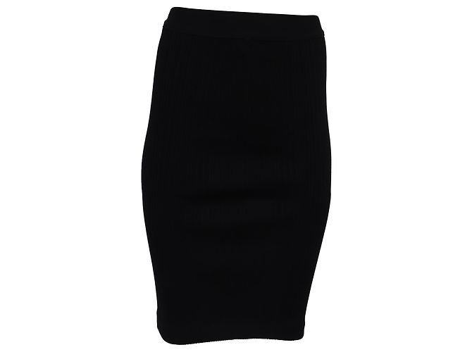 Herve Leger Rippstrick-Bleistiftrock aus schwarzer Rayon
