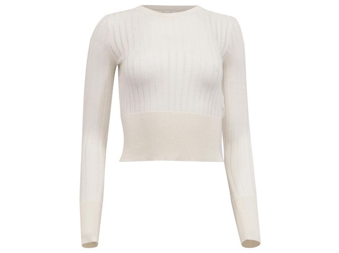 Max Mara Studio Rippstrick-Crop-Pullover aus weißer Seide Roh 