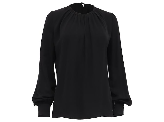 Tom Ford Rundhals-Bluse aus schwarzer Seide