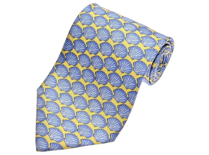 Fendi Silk Tie Seashell Pattern Blue Yellow