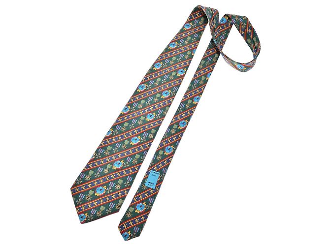 Autre Marque Leonard Paris Silk Patterned Tie Red Blue Green Yellow
