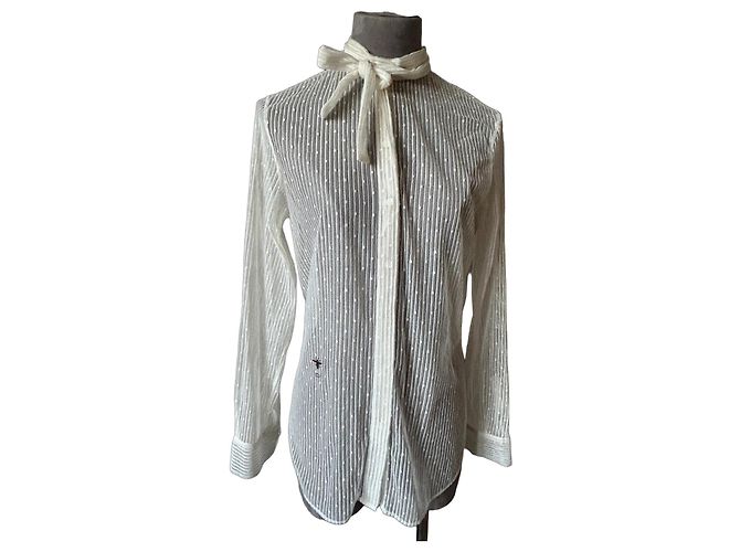 Christian Dior Camisa de encaje blanco con lazo
