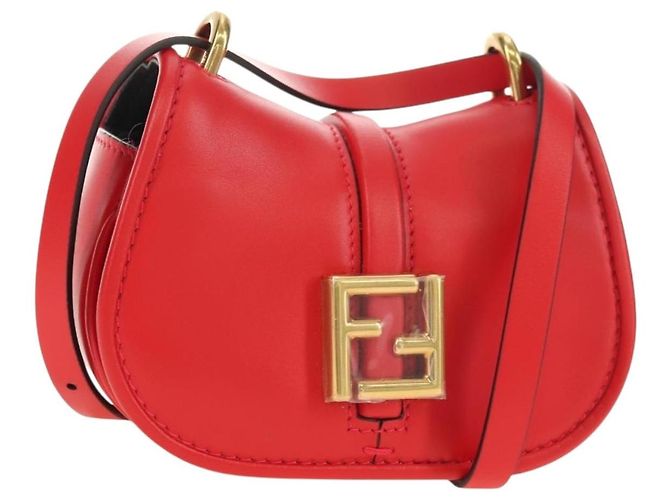 FENDI C'mon Small Schultertasche Leder Rot Gold Auth 181237M Golden