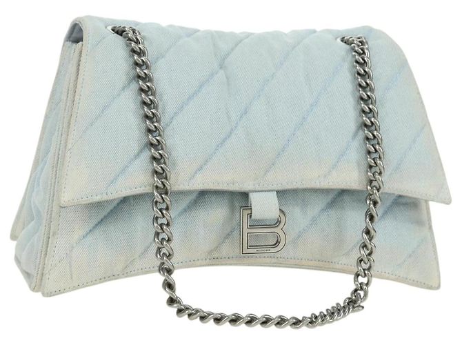 BALENCIAGA Borsa a Spalla Chain Crash Denim Blue Silver 716393 Auth 178295SAM Argento