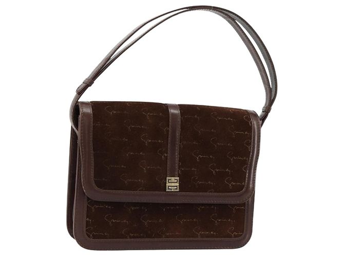Borsa a Spalla GIVENCHY Scamoso Marrone Oro Auth bs35122 D'oro
