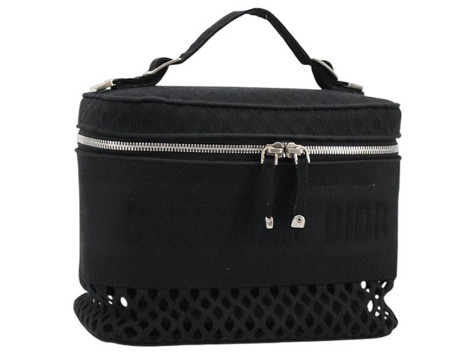 Christian Dior Vanity Handtasche Canvas Schwarz Silber Auth ka4453M