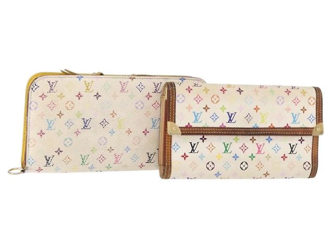 LOUIS VUITTON Portefeuille Monogram Multicolor 2 Set White LV Auth BA12853 Blanc