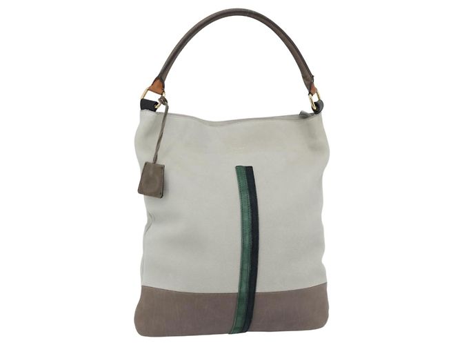 Céline Bolsa de ombro CELINE em couro cinza e ouro Auth ka4448 Marrom Dourado