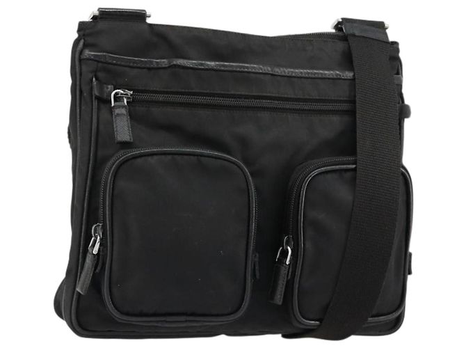 Borsa a Spalla PRADA Nylon Nero Argento Auth 180848